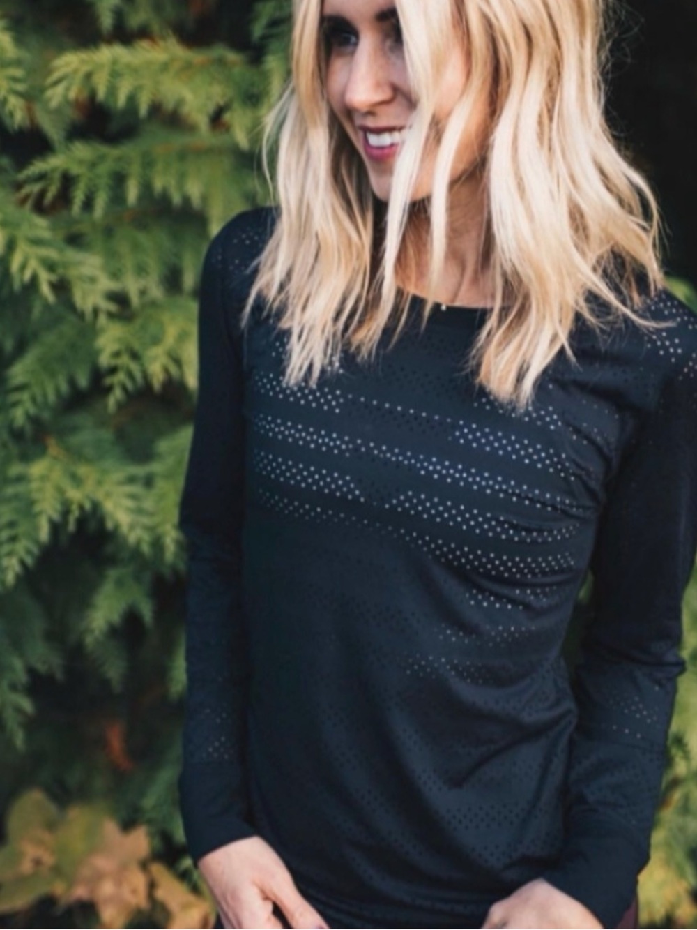 Zyia Black Chill Long T: Women's Long-Sleeve Perforated Performance Top